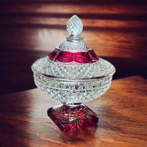 Vintage Cranberry Flash Glass Candy Dish